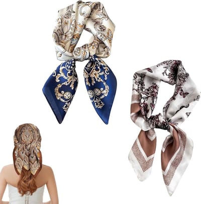 Set van 2 Zijden Haarwraps voor Dames 70 x 70 cm voor Haarstyling, Accessoires en Decoratie