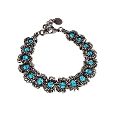Armband Dames - RVS - Unieke Armband met Turquoiseblauw Kristallen - Handgemaakt door esde2 - Verstelbaar 15cm tot 19cm