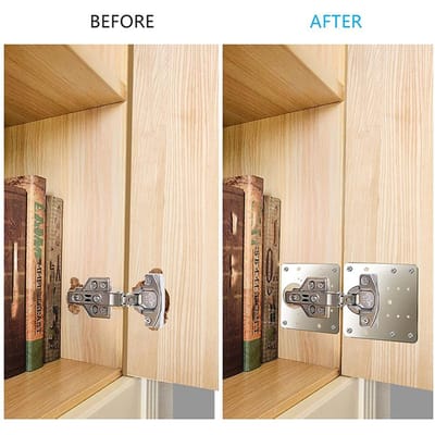 Kit de 10 pièces de plaques de réparation de charnières d'armoire en acier inoxydable pour porte d'armoire de cuisine avec vis de fixation argenté
