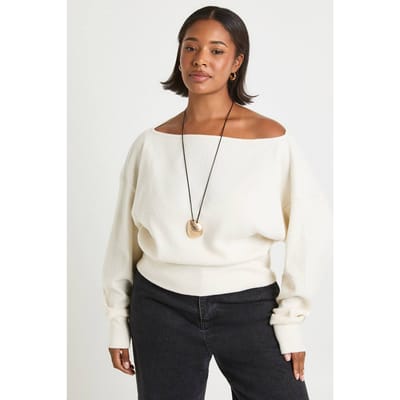 boohoo Dames Plus loshangende schouderloze top | Creme | Maat: 44