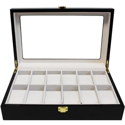 Luxe klassieke houten horlogebox voor 12 horloges | Zwart