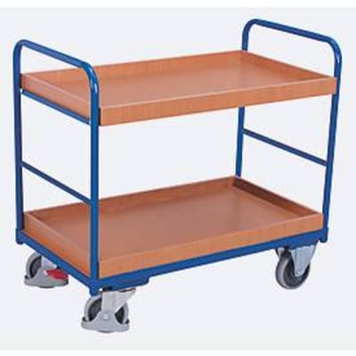 Etagewagen, staal/MDF-plaat, decor gentiaanblauw/beuken, 2 etages, 815 x 455 mm, EasySTOP, tot 250 kg