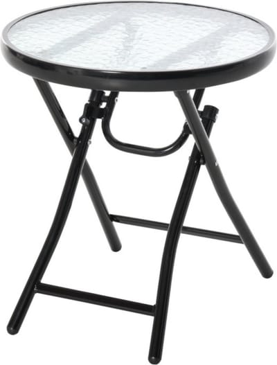 Tuintafel met glazen blad - Tafel - Tuinmeubelen - Bistroset - Bijzettafel - Tafeltje - Zwart - Ø45
