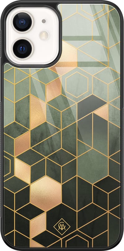 Casimoda® hoesje - Geschikt voor iPhone 12 - Kubus Groen - Luxe Hard Case Zwart - Backcover telefoonhoesje - Groen