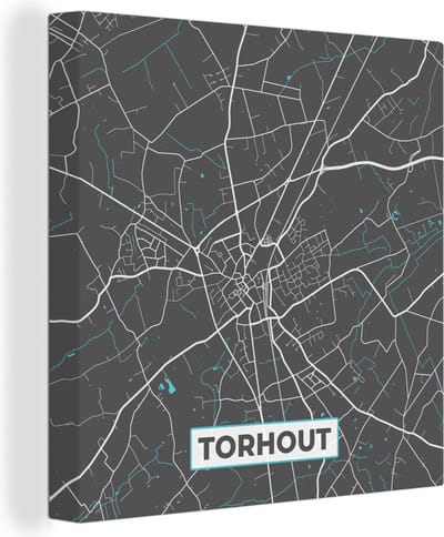 Canvas Schilderij Plattegrond – Torhout – Blauw – Stadskaart - Kaart - België - 20x20 cm - Wanddecoratie