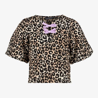 TwoDay meisjes top met panterprint en strikjes - Beige - Maat 134/140