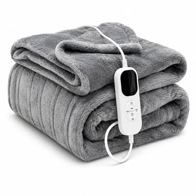 Gloovon® Elektrische Warmtedeken - 30 sec snel opwarmen - 6 temperatuurstanden & 3 timers - Wasbaar flanel - 150x180 cm - Grijs