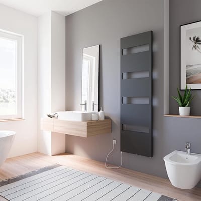 Schulte TURIN - elektrische designradiator - 60x170cm - antraciet - handdoekdroger - continustroom aansluiting links - 600 Wat