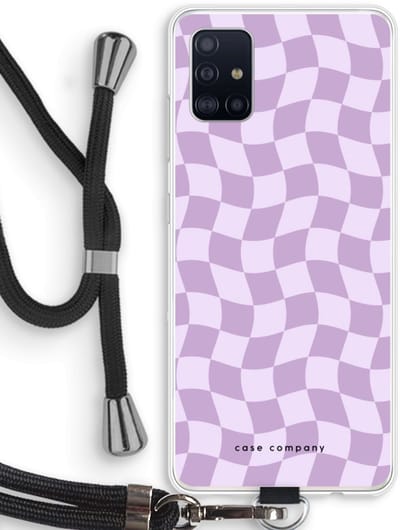 Case Company® - Hoesje met koord geschikt voor Samsung Galaxy A51 4G hoesje met Koord - Grid Paars - Telefoonhoesje met Zwart Koord - Bescherming aan alle Kanten en Over de Schermrand