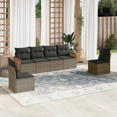 vidaXL - 6-delige - Loungeset - met - kussens - poly - rattan - grijs