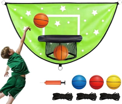 Trampoline basketbalset - Spring accessoires - Buiten spelen - Inclusief ballen en pomp - 98 x 50 cm - Groen