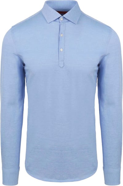 Suitable Camicia Poloshirt Lichtblauw - Maat L - Heren - Longsleeve polo - Polo shirt Heren met Lange mouwen