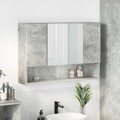 vidaXL - Spiegelkast - met - opslag - Beton - Grijs - 80 - x - 17 - x - 55 - cm - Bewerkt - hout