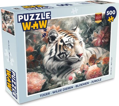 Puzzel Tijger - Wilde dieren - Bloemen - Jungle - Legpuzzel - Puzzel 500 stukjes