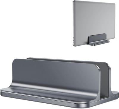 Famanu – Ruimtebesparende laptopstandaard - verticale aluminium laptopstandaard voor alle tablets en 10-17,3 inch laptops - geschikt voor 1 laptop grijs