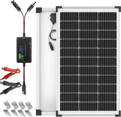 Voltset 100W Zonnepaneel Kit: 12 Volt Monokristallijne Zonnebatterij Trickle Charger Onderhouder met 20A PWM Controller - Waterdichte Zonnelader voor RV Trailer Truck Camper Boten Voertuig