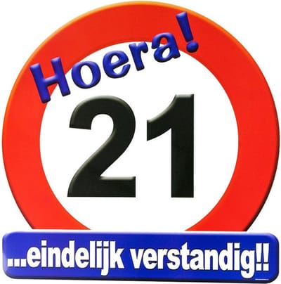 Hulde stopbord 21 jaar - 50 x 50 cm - Feestartikelen/versiering verjaardag leeftijden - Verkeersbord