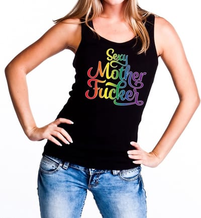 Sexy mother fucker gay pride tanktop - zwart regenboog singlet voor dames - gaypride S