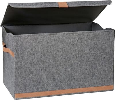 TIM® Dekenkist – Opbergkist Binnen – Zitbank Met Opbergsysteem – Stoffenkist Met Deksel – Speelgoedkist Voor Kinderen – Voor Slaapkamer & Woonkamer – Grijs - 63cm x 38cm x 40cm
