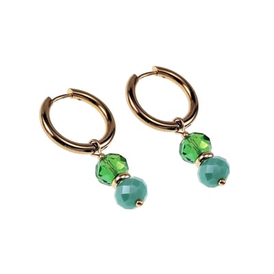 ∅18mm x 2,5mm Oorbellen Dames - Verguld RVS - Oorringen met Groenen Gefacetteerde Kristalkrallen Hanger