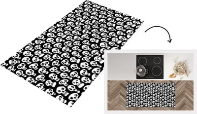 Keukenloper - Loper keuken - Patronen - Skull - Zwart Wit - 120x60 cm - Keukenloper vinyl