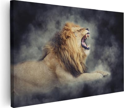 Artaza Canvas Schilderij Brullende Leeuw - 30x20 cm - Klein - Wanddecoratie Dierenkop - Muurdecoratie Woonkamer - Kamer Accessoires