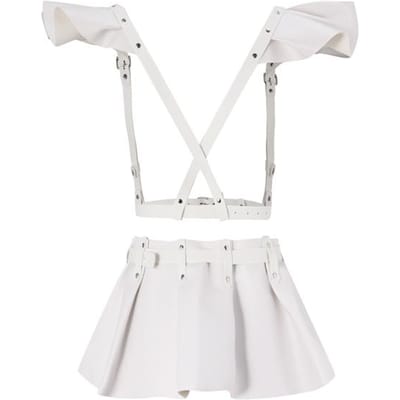 Damesmode PU Leer Jurk Lotusblad Rok Podium Jurk Aankleedjurk Pak Feestkleding Vakantiefeest Kleding white
