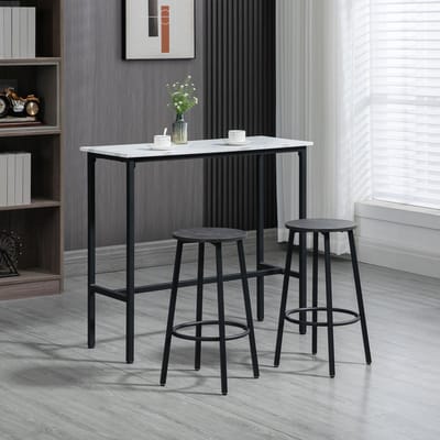 MIVRAY Bartafelset 100 x 40 x 90 cm - Met 2 Barkrukken En Voetsteunen - Voor Keuken En Eethoek - Staal Wit