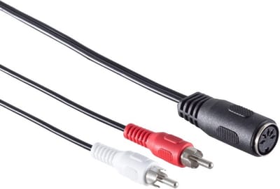 DIN 5-pins (v) - Tulp stereo 2RCA (m) audio adapter (opnemen) / zwart - 0,20 meter