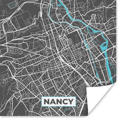Poster Nancy - Stad - Stadskaart - Plattegrond - Frankrijk - 100x100 cm XXL