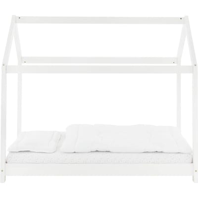 Kinderbed huisbed 80x160 cm wit gemaakt van grenenhout incl. matras H-10cm houten bed met dak en lattenbodem ML design