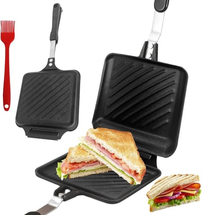 Dubbele Koekenpan - Sandwich Maker - Warme Broodjes Maken - Dubbelzijdig - 35 x 15 cm - Zilver