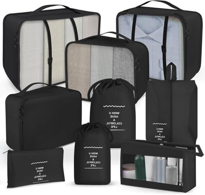 Efficiënte Inpak Cubes voor Koffers - 9-delige Organizers voor Kleding, Schoenen en Reisbenodigdheden - Ideaal voor Backpack en Reisorganisatie