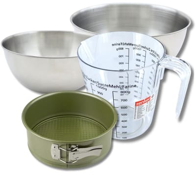 Bakkersset met 20 cm springvorm met carnaubawaslaag, 2 mengkommen, maatbeker en spatel Zenker