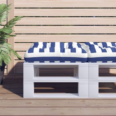 vidaXL - Palletkussen - gestreept - 50x50x12 - cm - stof - blauw - en - wit