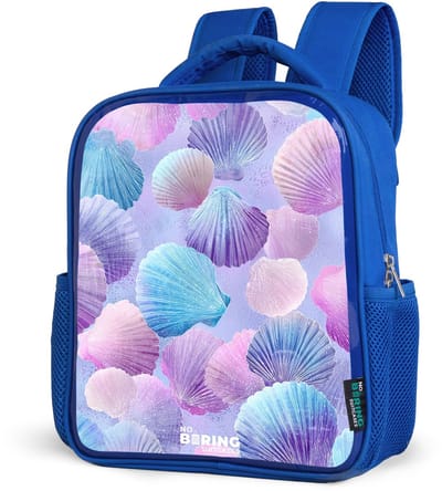 NoBoringSuitcases.com® - Rugzak blauw - Schooltas jongens - Gekleurde schelpen op een paarse achtergrond - Kinder rugtas jongen - Boekentas kind - Kinderrugzak voor school - Schoolrugzak