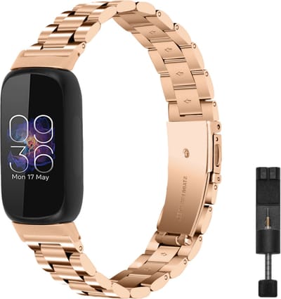 MY PROTECT - Luxe Metalen Bandje Geschikt Voor Fitbit Inspire 3 - Schakel Band - Rosé Goud