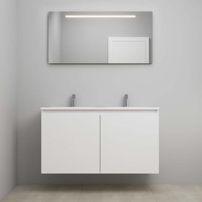 On-Line Badkamermeubelset - 120 cm - Bouwpakket - Greeploos 2 Deuren - Acryl Wastafel - 2 Kraangaten - Spiegel met LED-Verlichting - Hoogglans Wit