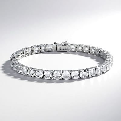 Cavill - Zilveren Armband met 35 Witte Topaasstenen 18 5 ct - 925 Sterling Zilver - Achthoek Asscher Geslepen - Luxe Dames Sieraad 19 cm