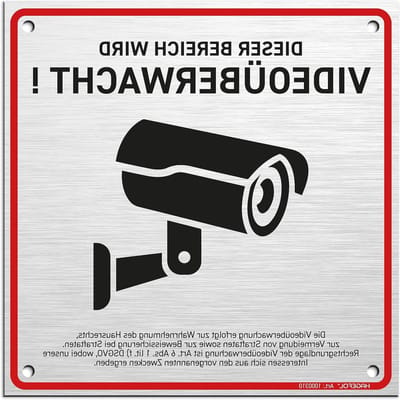 Bewakingsbord - Camerabewaking - Veiligheid - DSGVO conform - 15x15 cm - Aluminium geborsteld