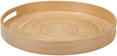 Excellent Houseware Dienblad van bamboe - Rond - D35 x H5 cm - naturel - hoge opstaande rand - voor glazen en kopjes