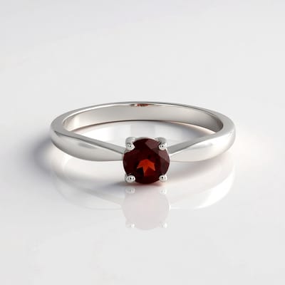 Cavill - Zilveren ring 925 Sterling Zilver met platina plating - Mozambique granaat 0,965 ct rond slijpsel - elegante minimalistische damesring