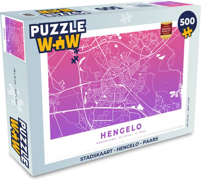 Puzzel Stadskaart - Hengelo - Paars - Legpuzzel - Puzzel 500 stukjes - Plattegrond