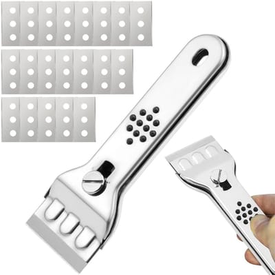 Dailygoods- Keukenschraper set - 20 reservemesjes - keramische schraper - roestvrij staal - antislip grip - effectieve reiniging