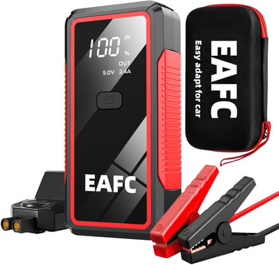 EAFC Krachtige 12V Jumpstarter - 2000A/20.000 mAh – Startkabels Met Powerbank - Starthulp Voor Auto’s Met LED- en SOS Noodlicht- Incl. Opbergcase