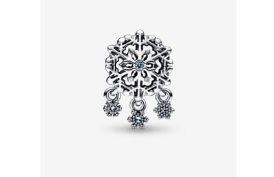 Fler® | Bedel | Past op populaire bedel armbanden (standaard-3mm) | armbandbedel | Icy Snowflake | Winter | Koud | Sneeuw bedel | Sneeuwvlokje | Zilver | 925 | Zirkonia's | Lichtblauw | Steentjes | Armband Kraal | Kerstcadeau | Valentijn kado
