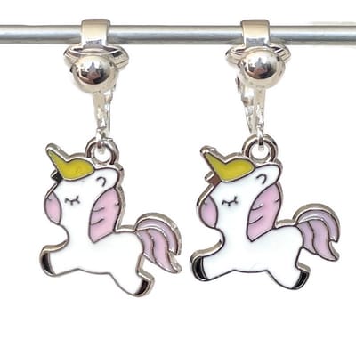 Clip Oorbellen Kinderen - Oorclips - Unicorn rennend - Lichtroze - Hangoorbellen - MNQ bijoux