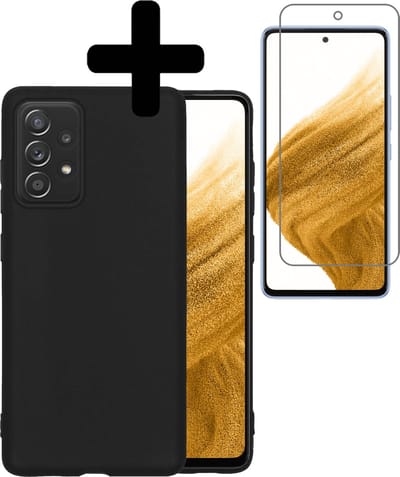 Hoesje - Met Screenprotector - Geschikt voor Samsung Galaxy A53 - Sterk & Shockproof - Back Cover - Siliconen Case - Telefoon Hoes - Telefoonhoesjes - Zwart