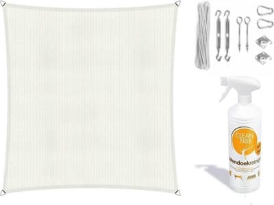 Compleet pakket: Shadow Comfort vierkant 5x5 Mineral White met RVS Bevestigingsset en buitendoekreiniger