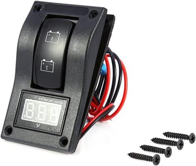 Schakelaar Paneel - Dubbele Batterij - Energie Beheer - Met Voltmeter - 14.5 x 20 x 7 cm - Zwart